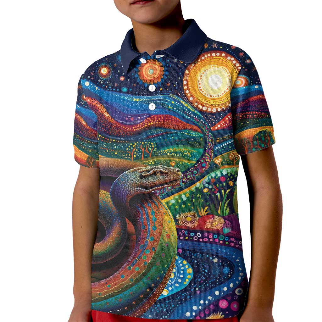 Aboriginal Dreamtime Rainbow Serpent Kid Polo Shirt - Vibe Hoodie Shop