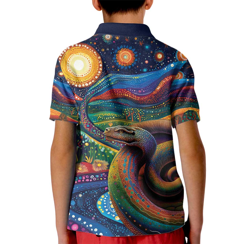 Aboriginal Dreamtime Rainbow Serpent Kid Polo Shirt - Vibe Hoodie Shop