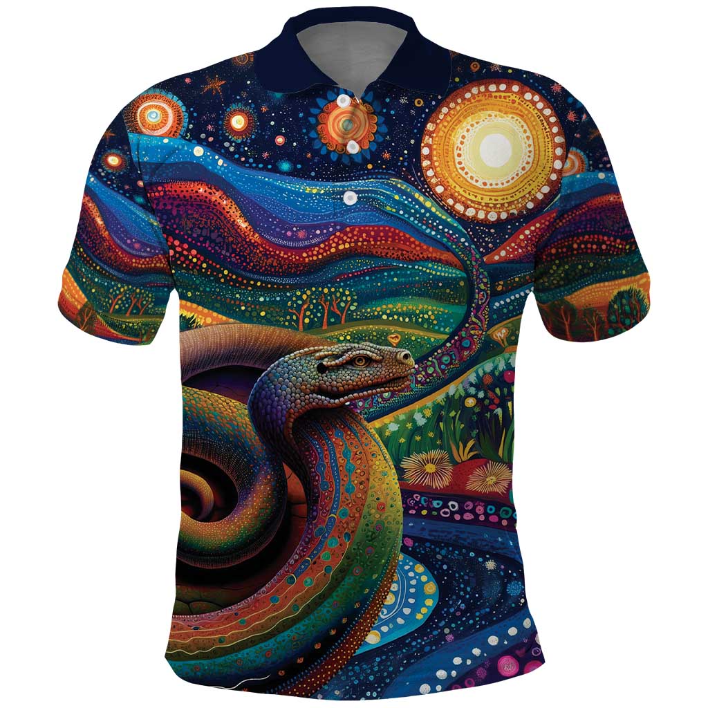 Aboriginal Dreamtime Rainbow Serpent Polo Shirt LT9 - Vibe Hoodie Shop