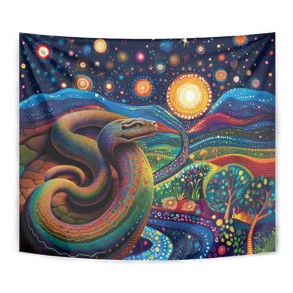 Aboriginal Dreamtime Rainbow Serpent Tapestry - Vibe Hoodie Shop