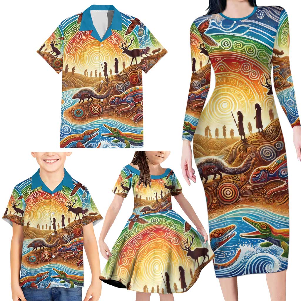 Aboriginal Dreamtime Animals Stories Family Matching Long Sleeve Bodycon Dress and Hawaiian Shirt