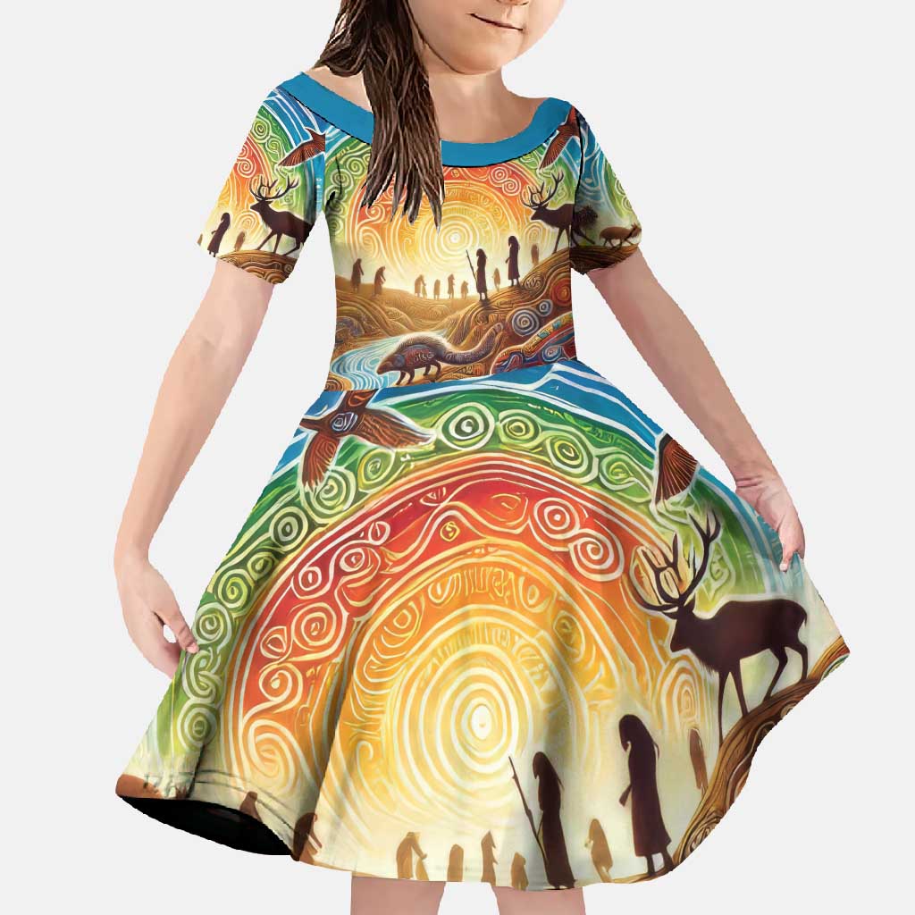 Aboriginal Dreamtime Animals Stories Family Matching Long Sleeve Bodycon Dress and Hawaiian Shirt