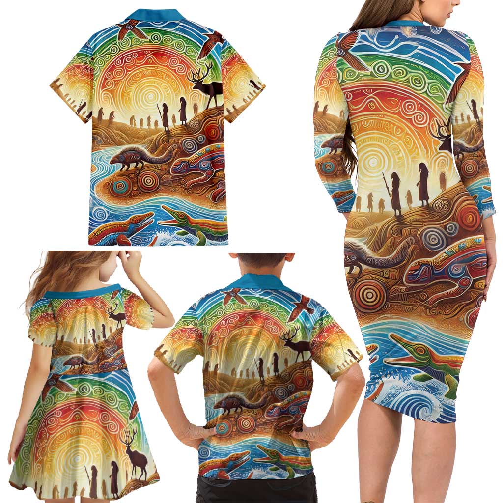 Aboriginal Dreamtime Animals Stories Family Matching Long Sleeve Bodycon Dress and Hawaiian Shirt