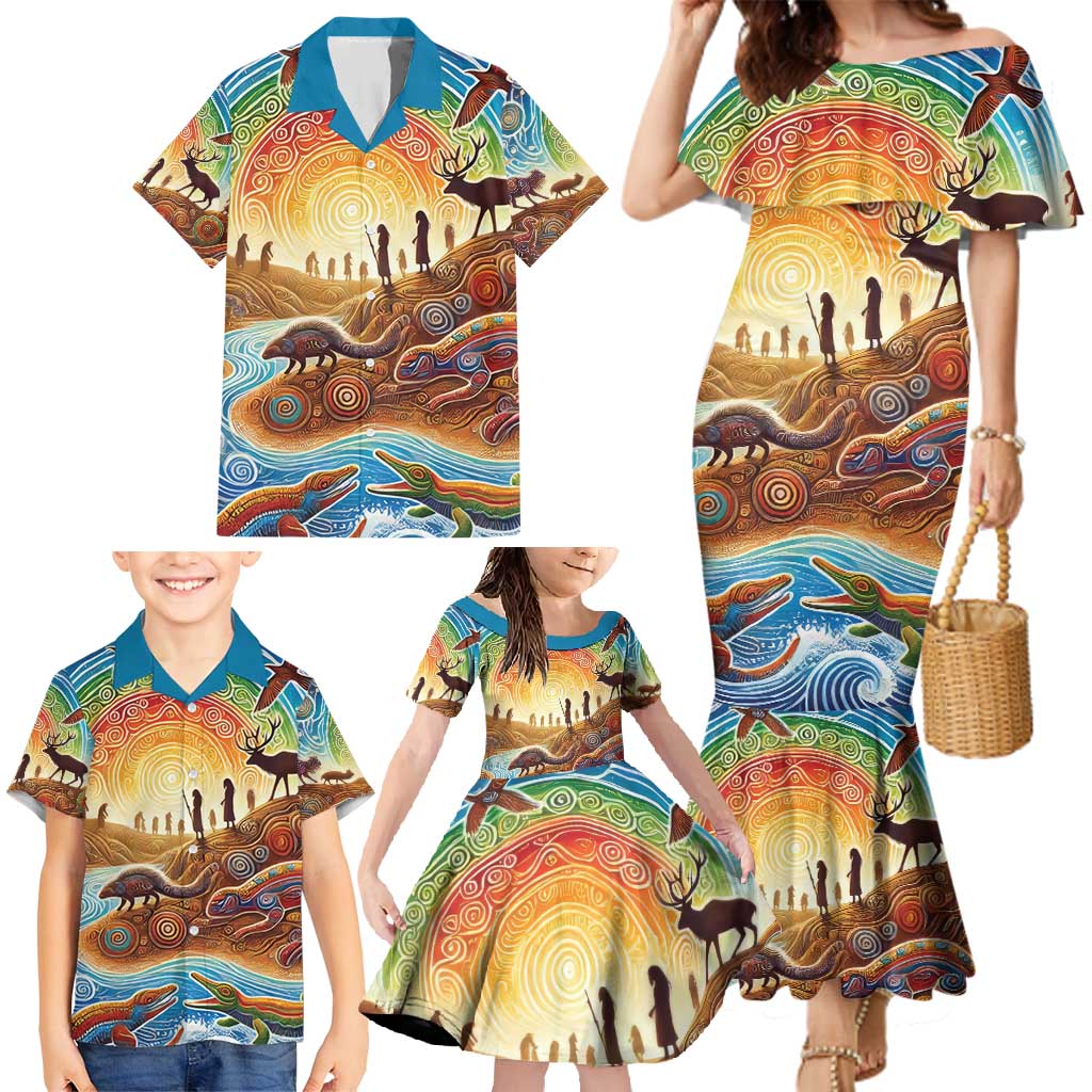 Aboriginal Dreamtime Animals Stories Family Matching Mermaid Dress and Hawaiian Shirt