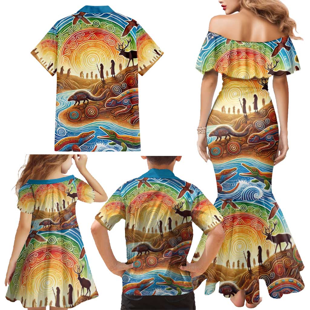 Aboriginal Dreamtime Animals Stories Family Matching Mermaid Dress and Hawaiian Shirt