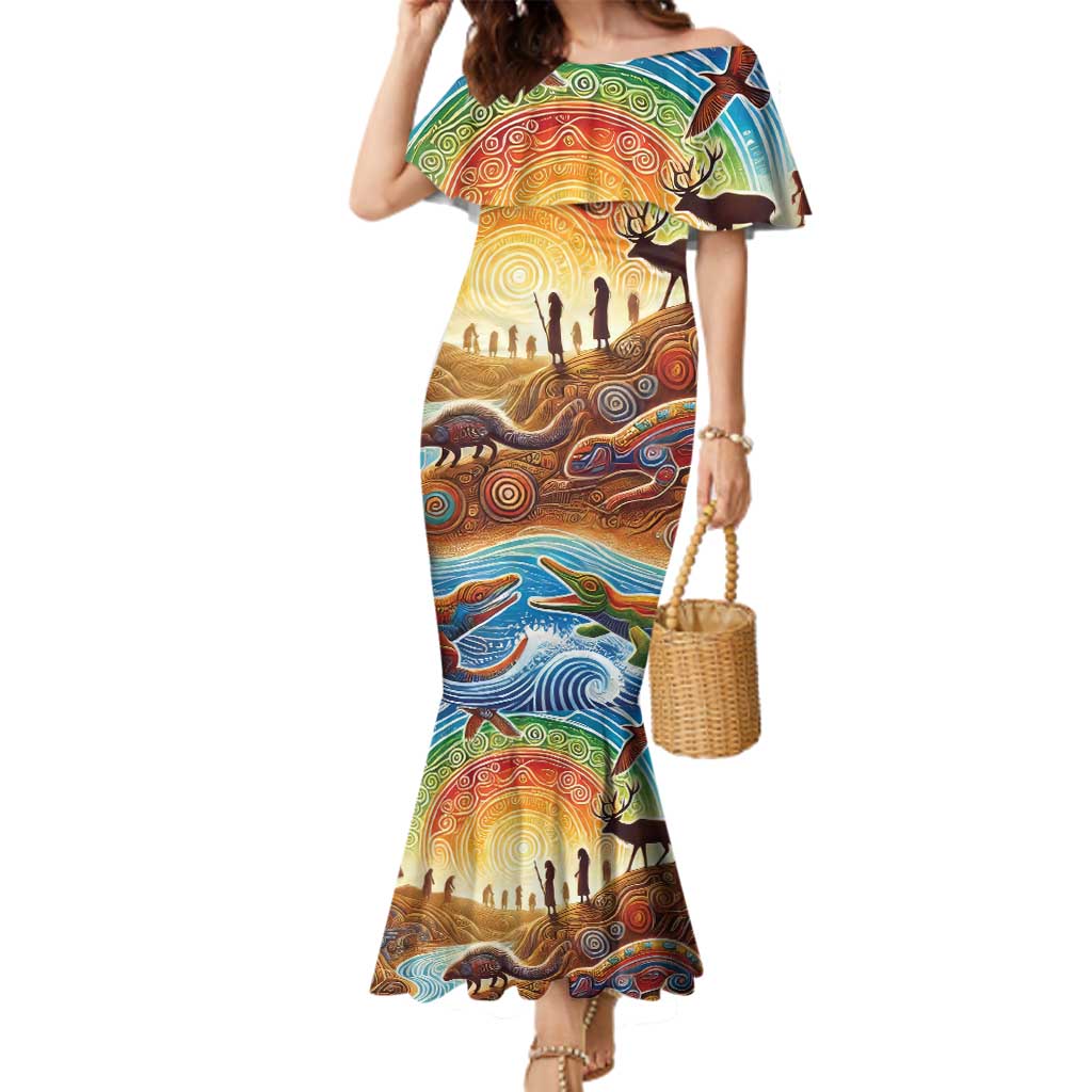 Aboriginal Dreamtime Animals Stories Family Matching Mermaid Dress and Hawaiian Shirt