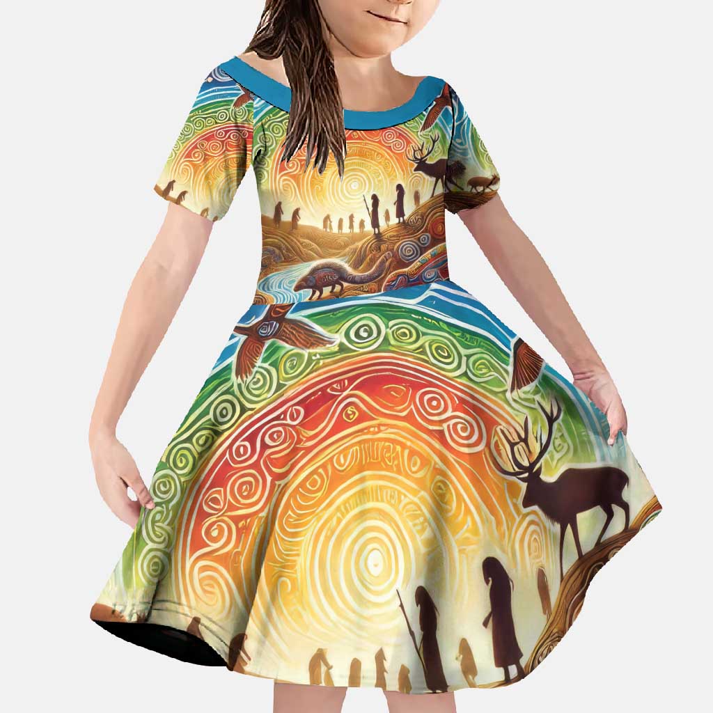 Aboriginal Dreamtime Animals Stories Family Matching Off Shoulder Maxi Dress and Hawaiian Shirt