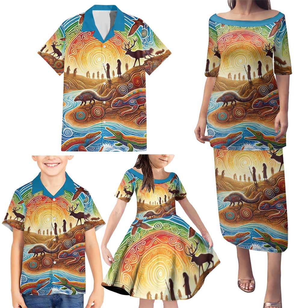 Aboriginal Dreamtime Animals Stories Family Matching Puletasi and Hawaiian Shirt