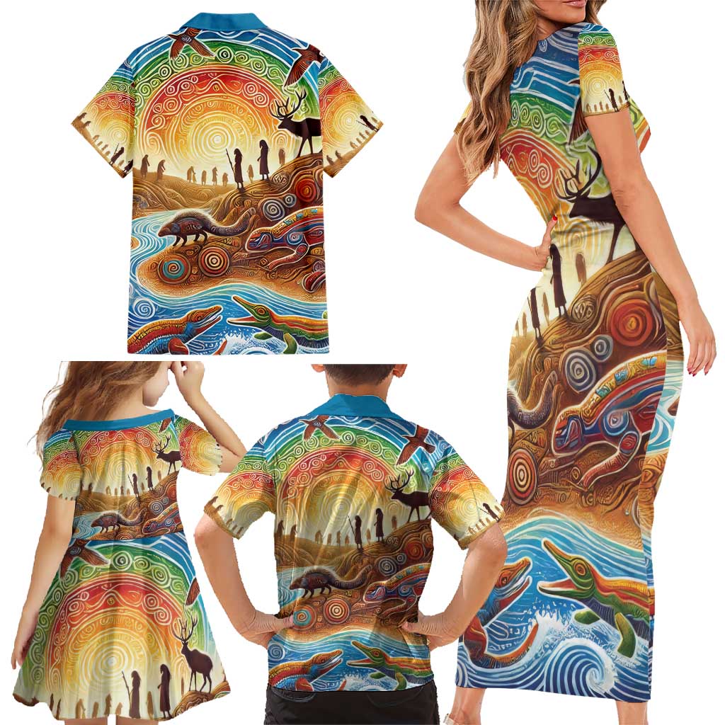 Aboriginal Dreamtime Animals Stories Family Matching Short Sleeve Bodycon Dress and Hawaiian Shirt