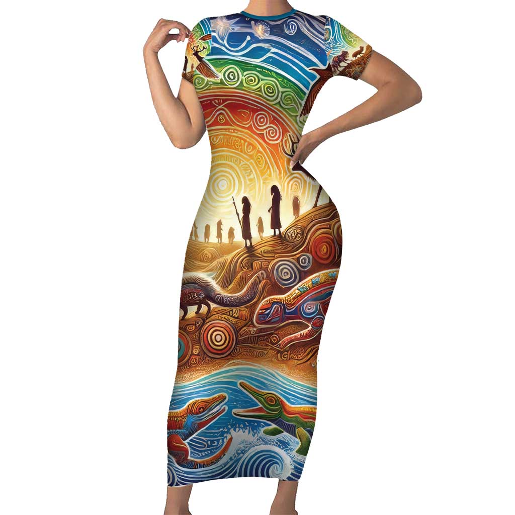 Aboriginal Dreamtime Animals Stories Family Matching Short Sleeve Bodycon Dress and Hawaiian Shirt