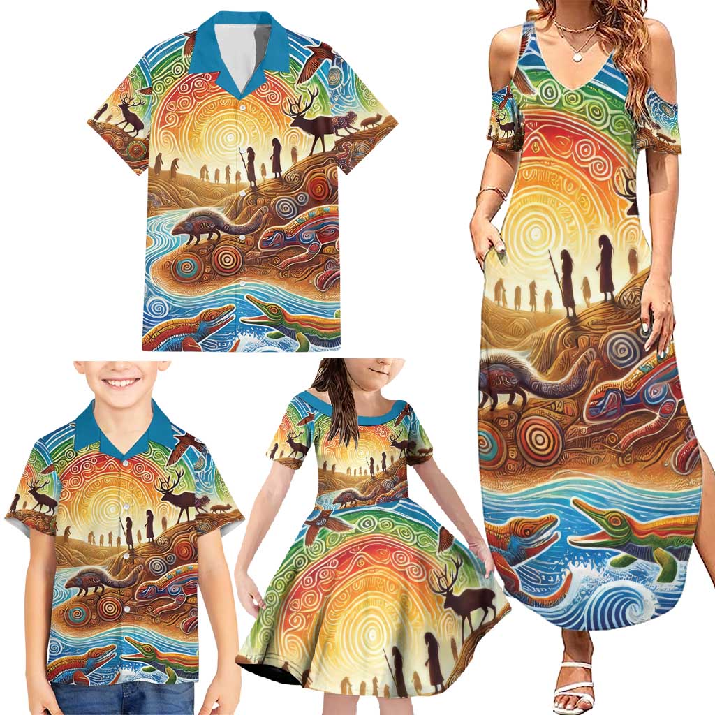 Aboriginal Dreamtime Animals Stories Family Matching Summer Maxi Dress and Hawaiian Shirt