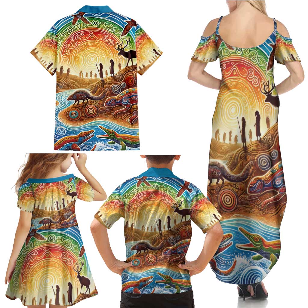 Aboriginal Dreamtime Animals Stories Family Matching Summer Maxi Dress and Hawaiian Shirt