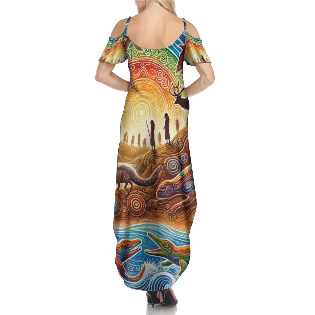 Aboriginal Dreamtime Animals Stories Family Matching Summer Maxi Dress and Hawaiian Shirt