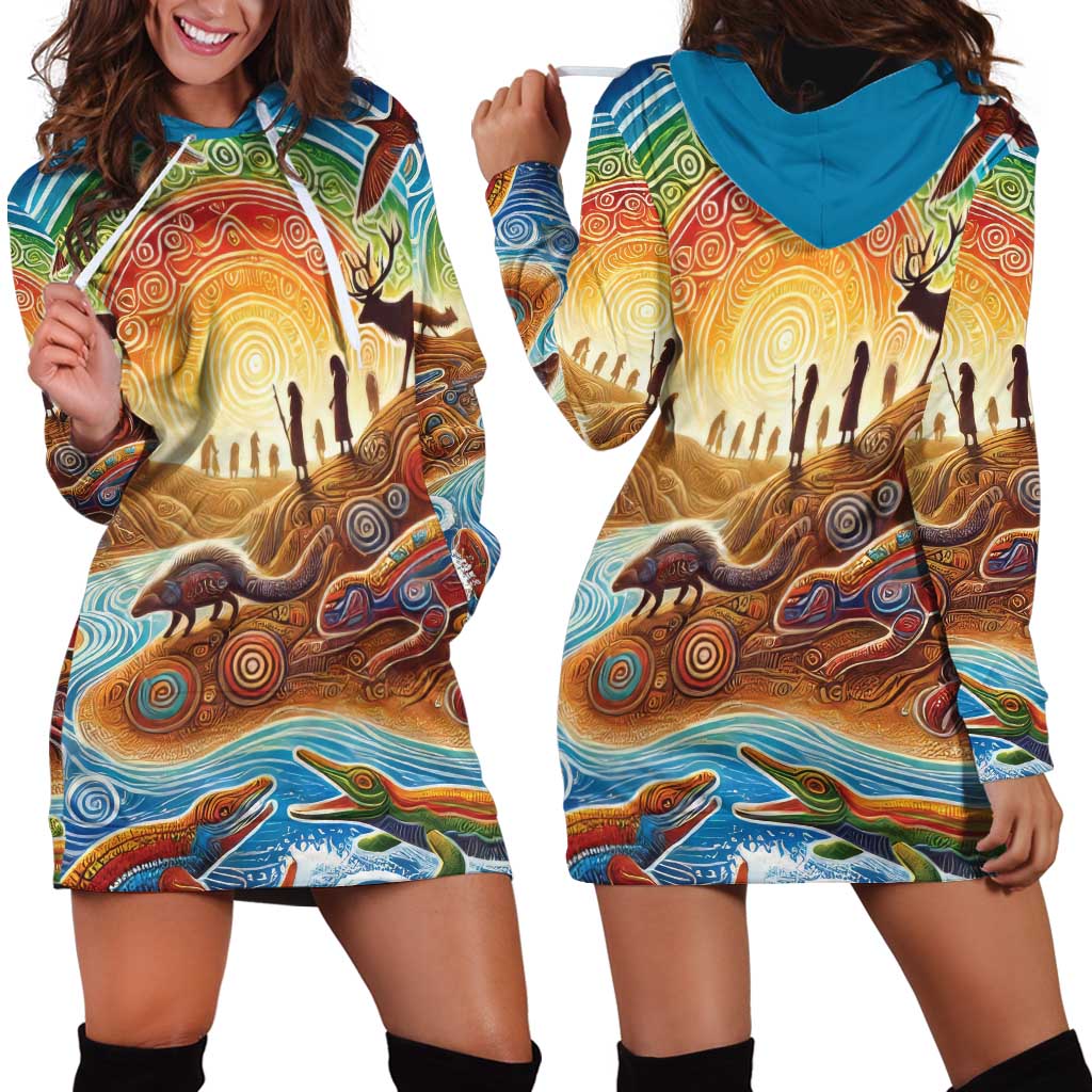 Aboriginal Dreamtime Animals Stories Hoodie Dress - Vibe Hoodie Shop