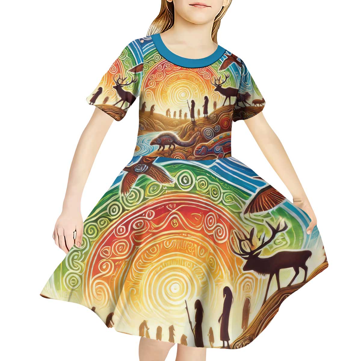 Aboriginal Dreamtime Animals Stories Kid Short Sleeve Dress - Vibe Hoodie Shop