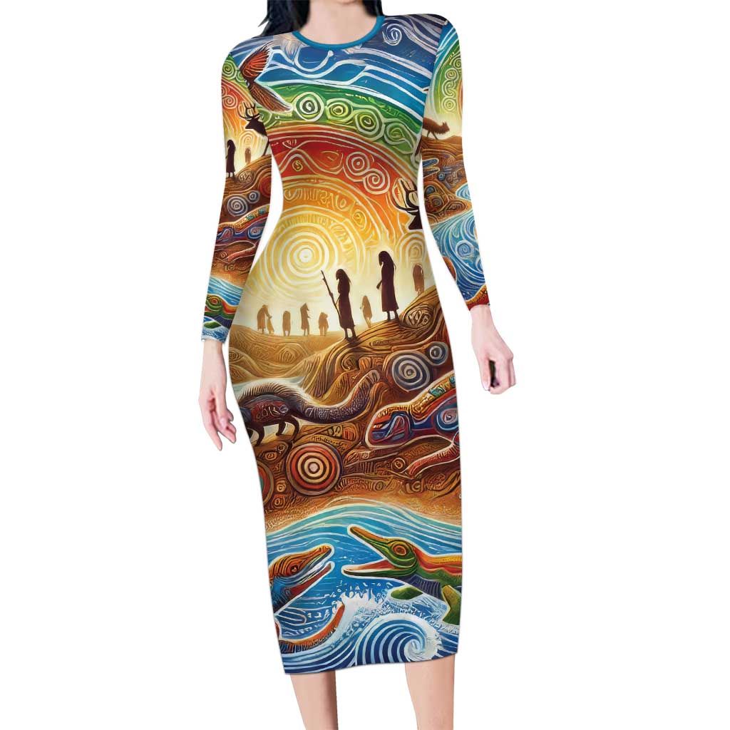 Aboriginal Dreamtime Animals Stories Long Sleeve Bodycon Dress