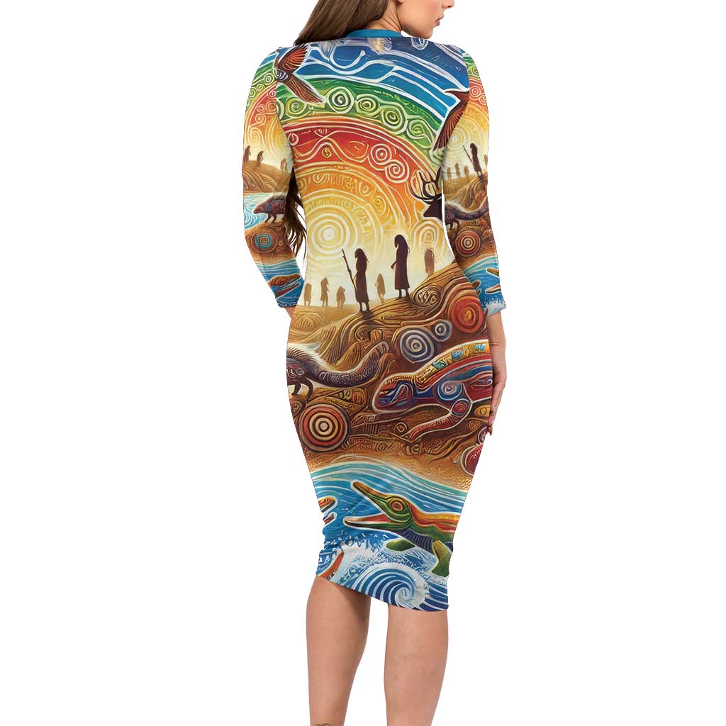 Aboriginal Dreamtime Animals Stories Long Sleeve Bodycon Dress