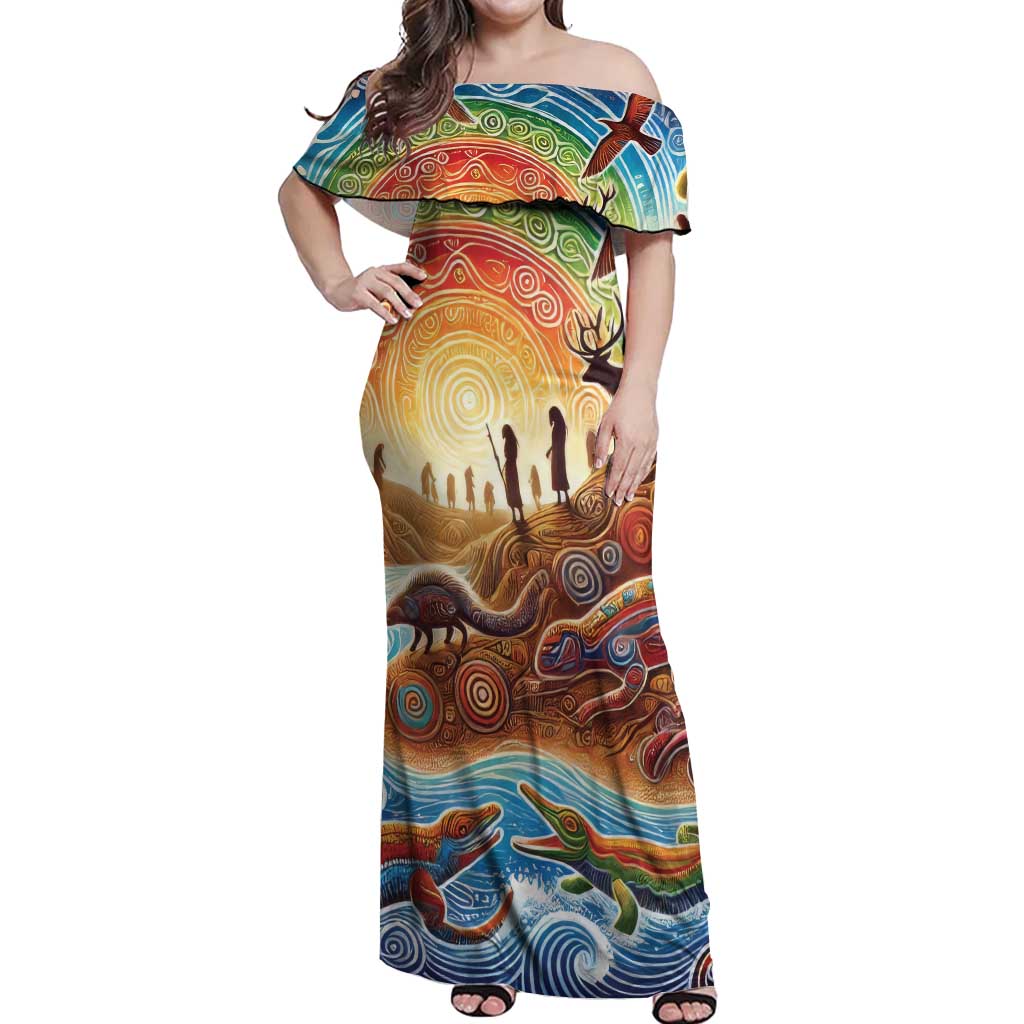 Aboriginal Dreamtime Animals Stories Off Shoulder Maxi Dress