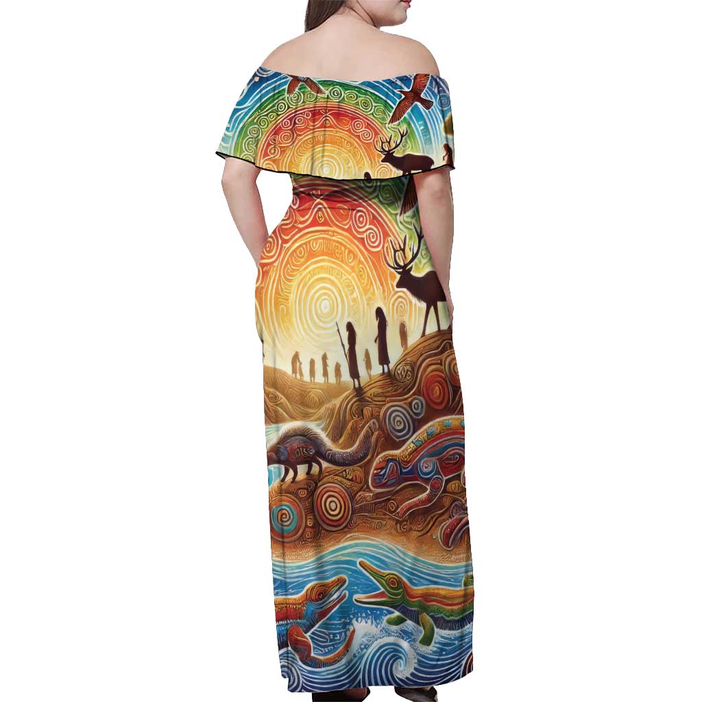 Aboriginal Dreamtime Animals Stories Off Shoulder Maxi Dress