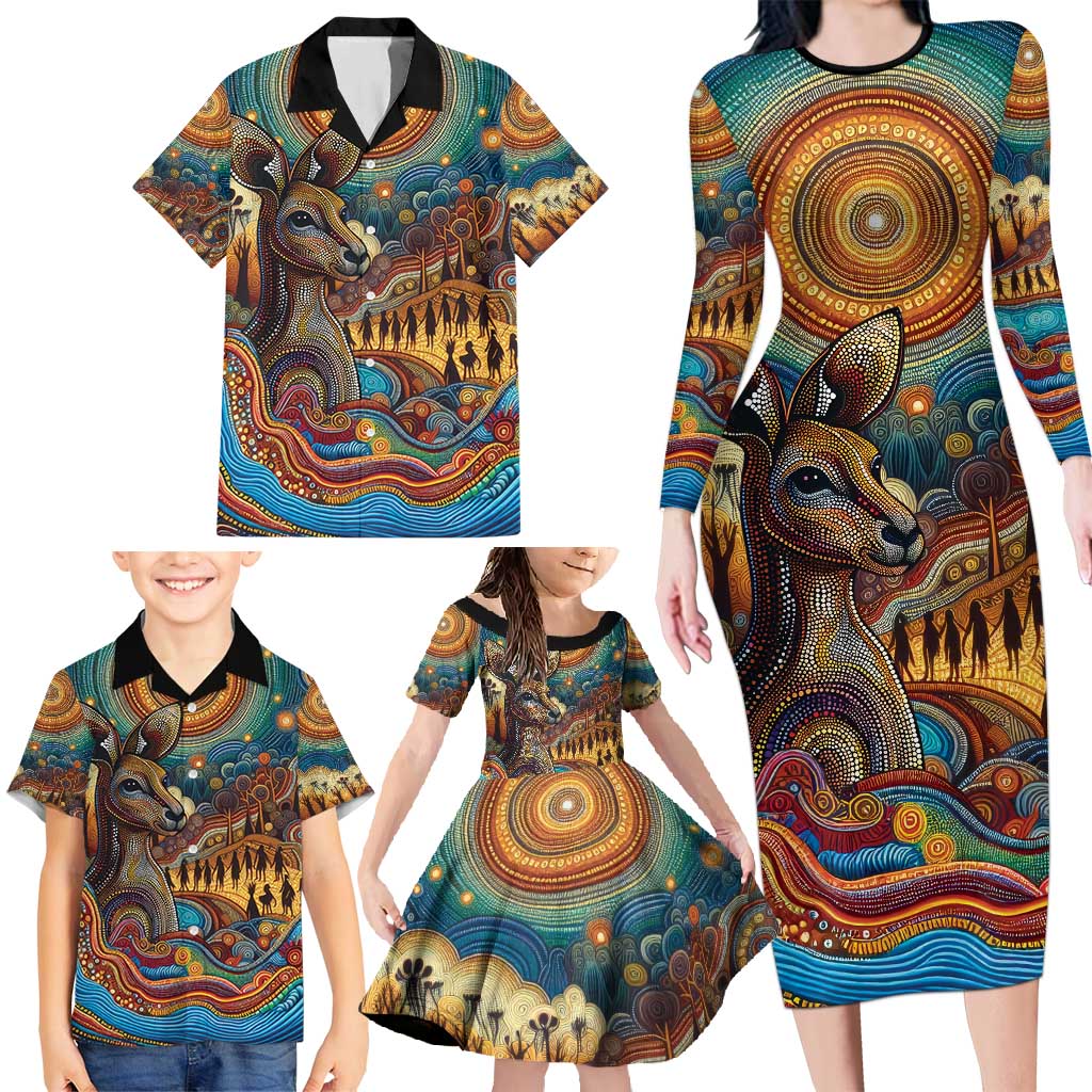 Aboriginal Dreamtime Stories Land Family Matching Long Sleeve Bodycon Dress and Hawaiian Shirt