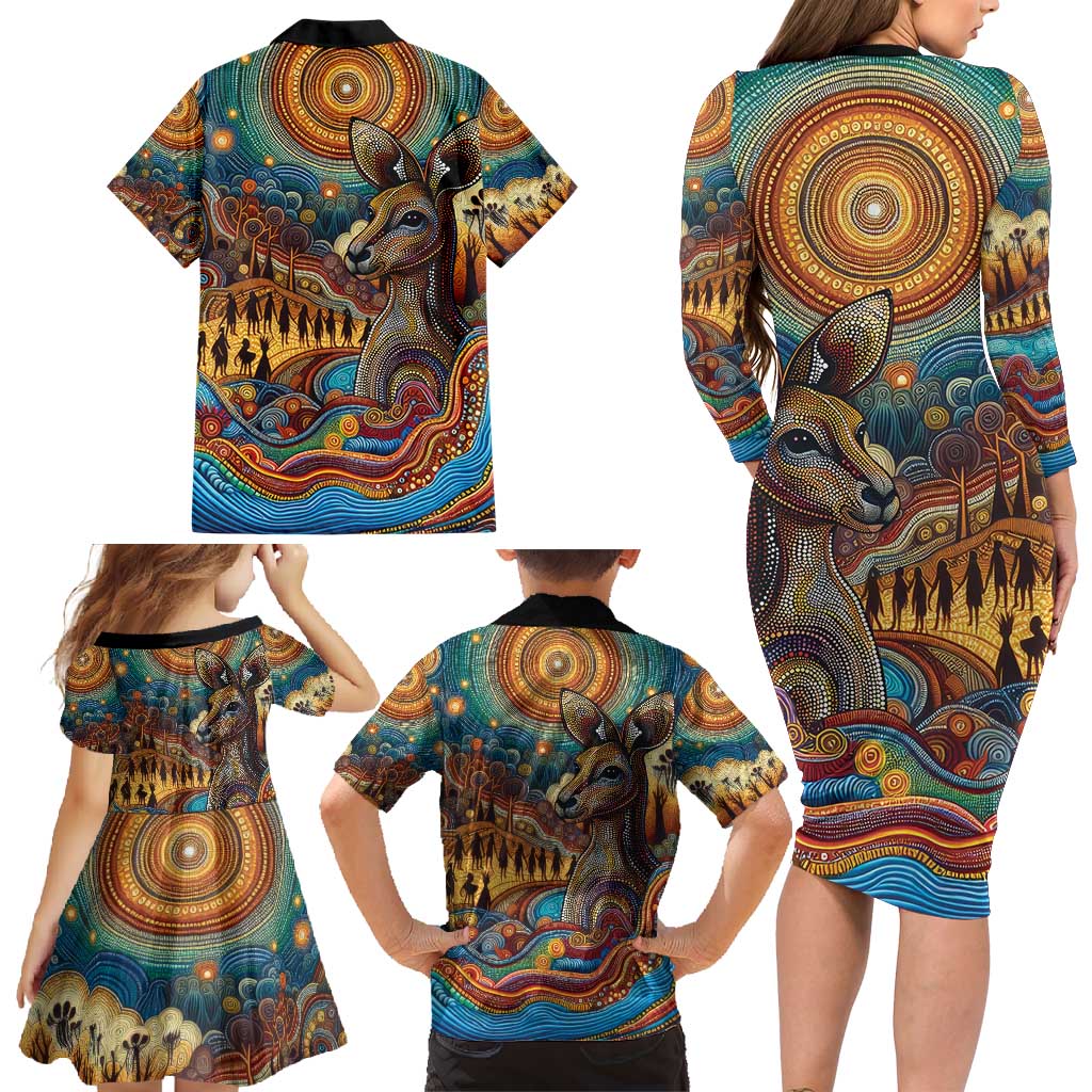 Aboriginal Dreamtime Stories Land Family Matching Long Sleeve Bodycon Dress and Hawaiian Shirt