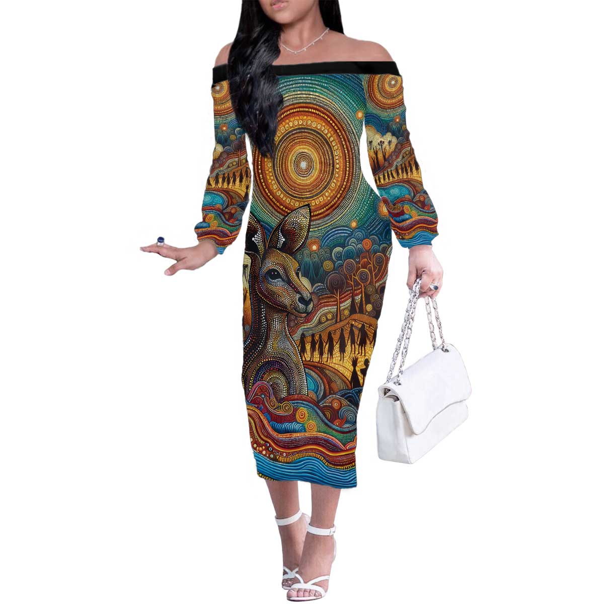 Aboriginal Dreamtime Stories Land Family Matching Off The Shoulder Long Sleeve Dress and Hawaiian Shirt