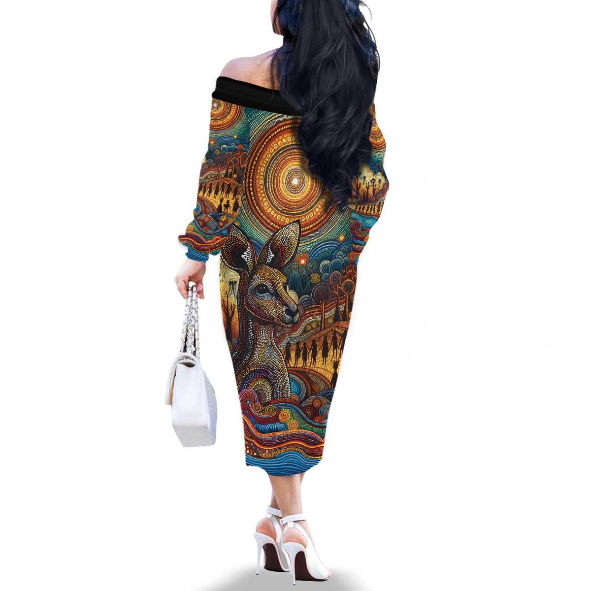 Aboriginal Dreamtime Stories Land Family Matching Off The Shoulder Long Sleeve Dress and Hawaiian Shirt