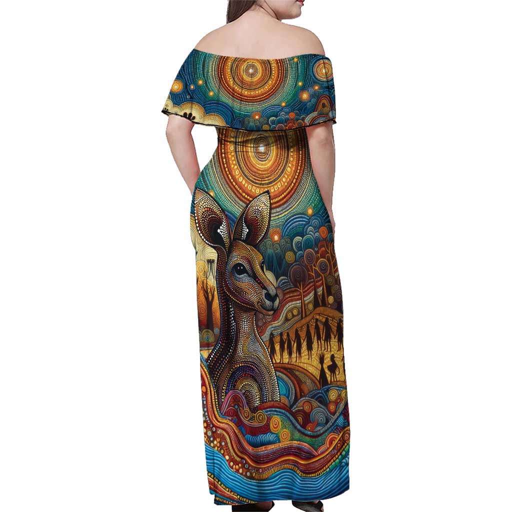 Aboriginal Dreamtime Stories Land Family Matching Off Shoulder Maxi Dress and Hawaiian Shirt