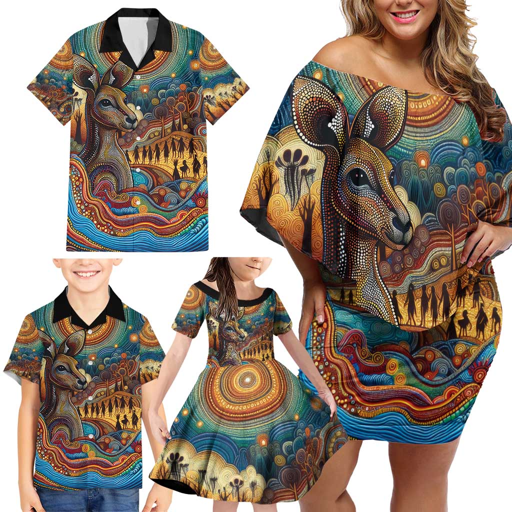 Aboriginal Dreamtime Stories Land Family Matching Off Shoulder Short Dress and Hawaiian Shirt