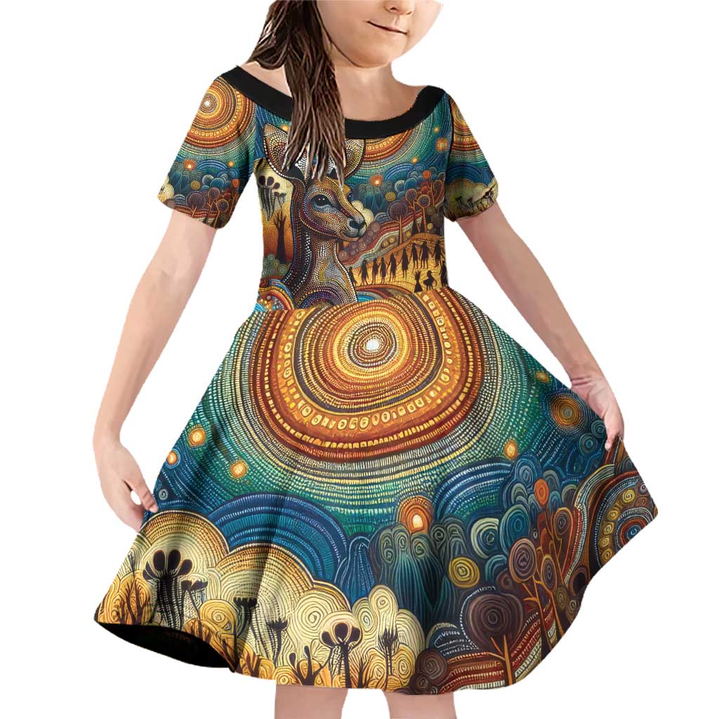 Aboriginal Dreamtime Stories Land Family Matching Off Shoulder Short Dress and Hawaiian Shirt