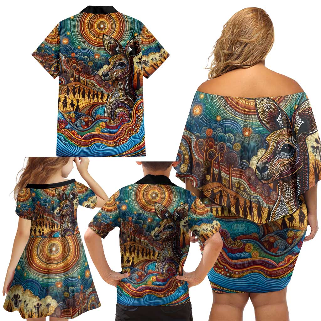 Aboriginal Dreamtime Stories Land Family Matching Off Shoulder Short Dress and Hawaiian Shirt