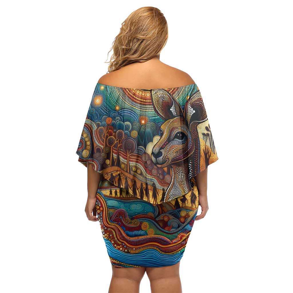 Aboriginal Dreamtime Stories Land Family Matching Off Shoulder Short Dress and Hawaiian Shirt