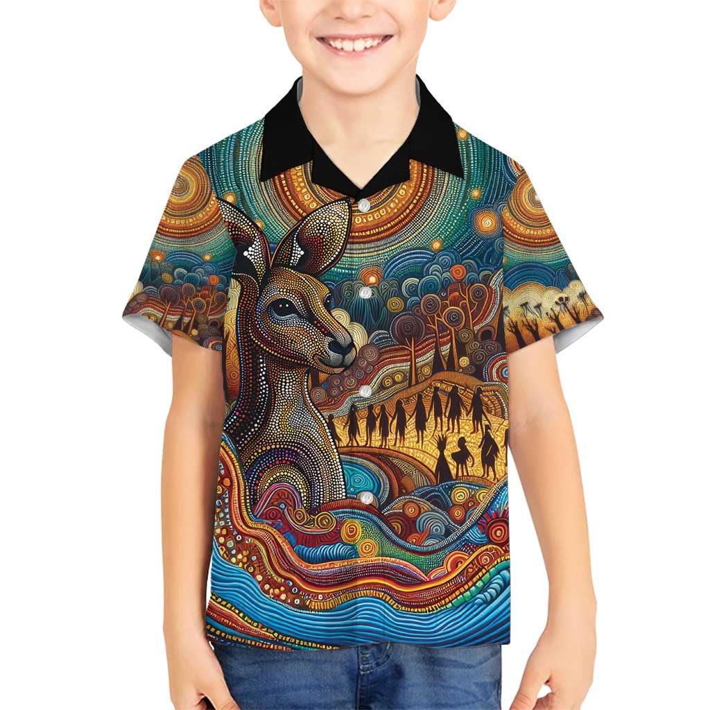 Aboriginal Dreamtime Stories Land Family Matching Off Shoulder Short Dress and Hawaiian Shirt