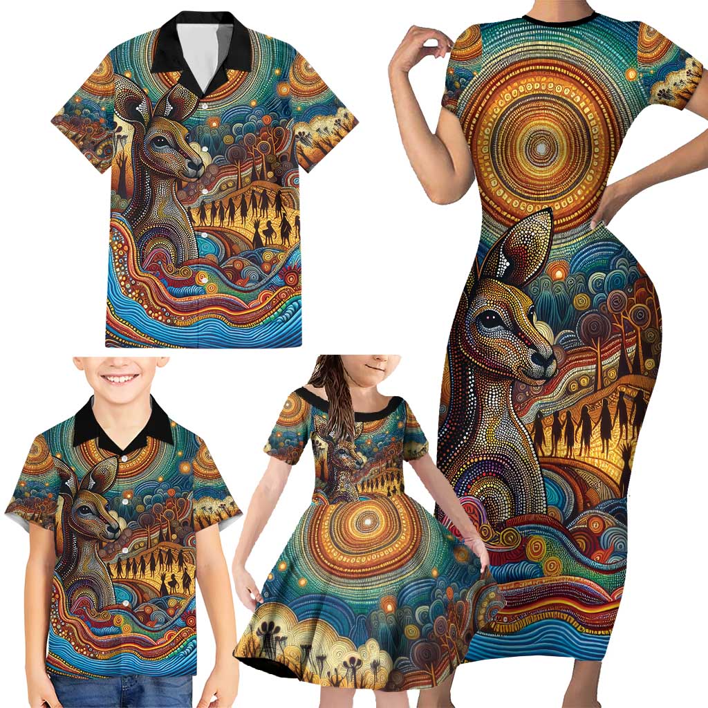 Aboriginal Dreamtime Stories Land Family Matching Short Sleeve Bodycon Dress and Hawaiian Shirt