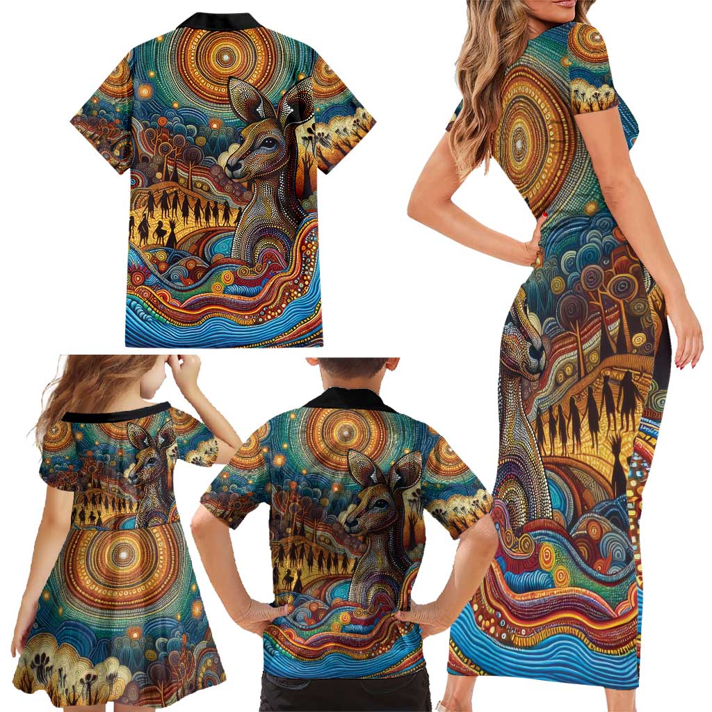 Aboriginal Dreamtime Stories Land Family Matching Short Sleeve Bodycon Dress and Hawaiian Shirt