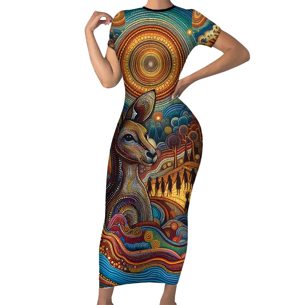 Aboriginal Dreamtime Stories Land Family Matching Short Sleeve Bodycon Dress and Hawaiian Shirt