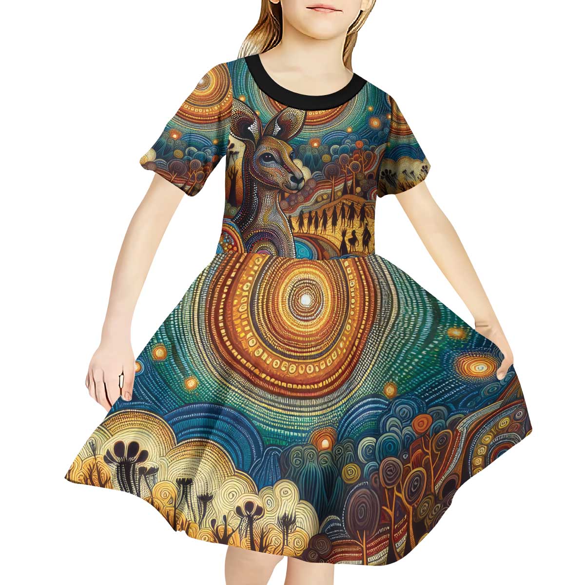 Aboriginal Dreamtime Stories Land Kid Short Sleeve Dress - Vibe Hoodie Shop