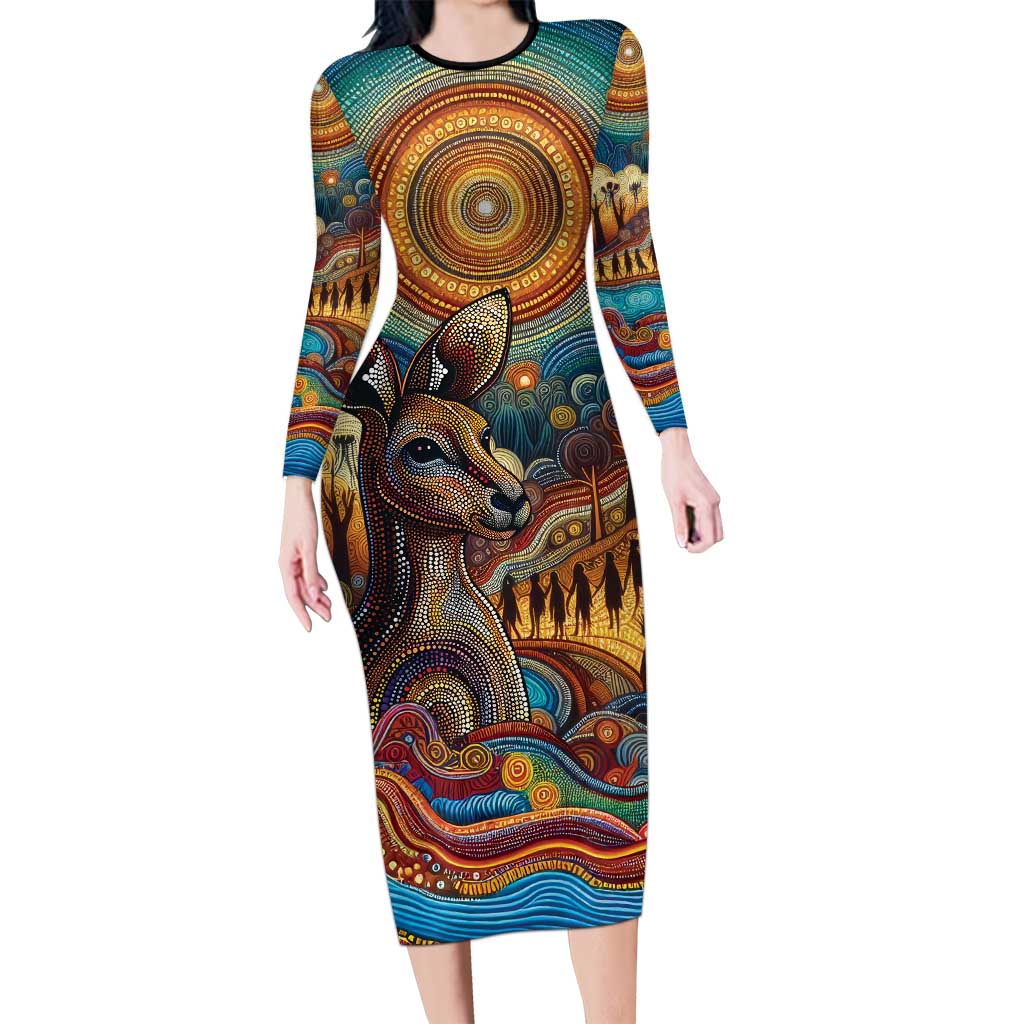 Aboriginal Dreamtime Stories Land Long Sleeve Bodycon Dress