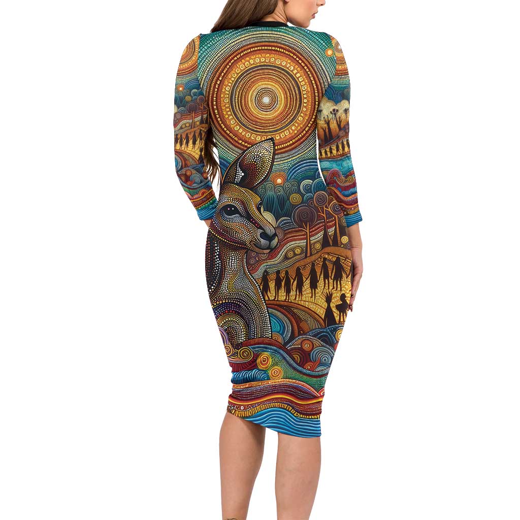 Aboriginal Dreamtime Stories Land Long Sleeve Bodycon Dress