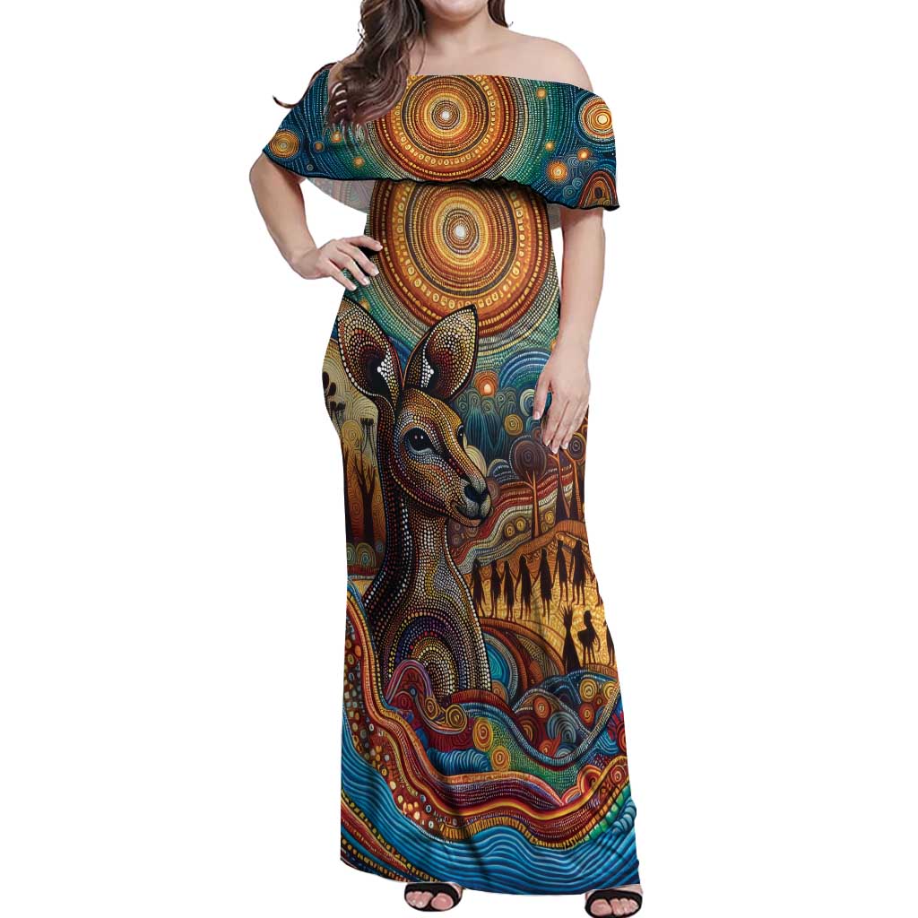 Aboriginal Dreamtime Stories Land Off Shoulder Maxi Dress