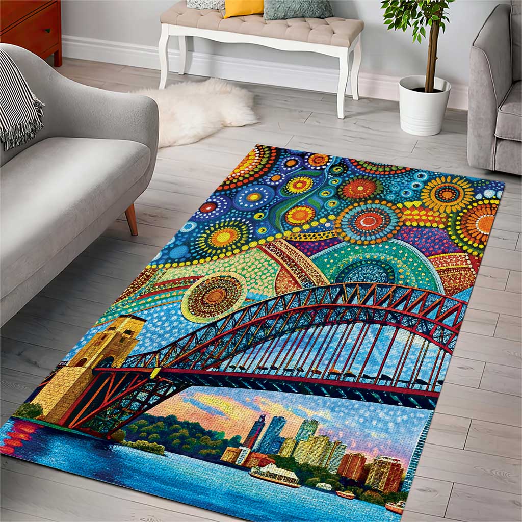 Australian Sydney Harbour Bridge Area Rug Aboriginal Dot Art - Vibe Hoodie Shop