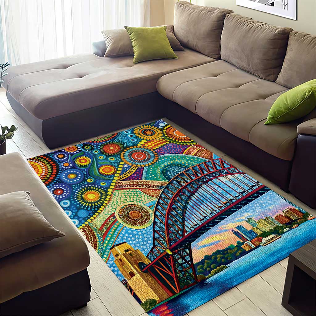 Australian Sydney Harbour Bridge Area Rug Aboriginal Dot Art - Vibe Hoodie Shop