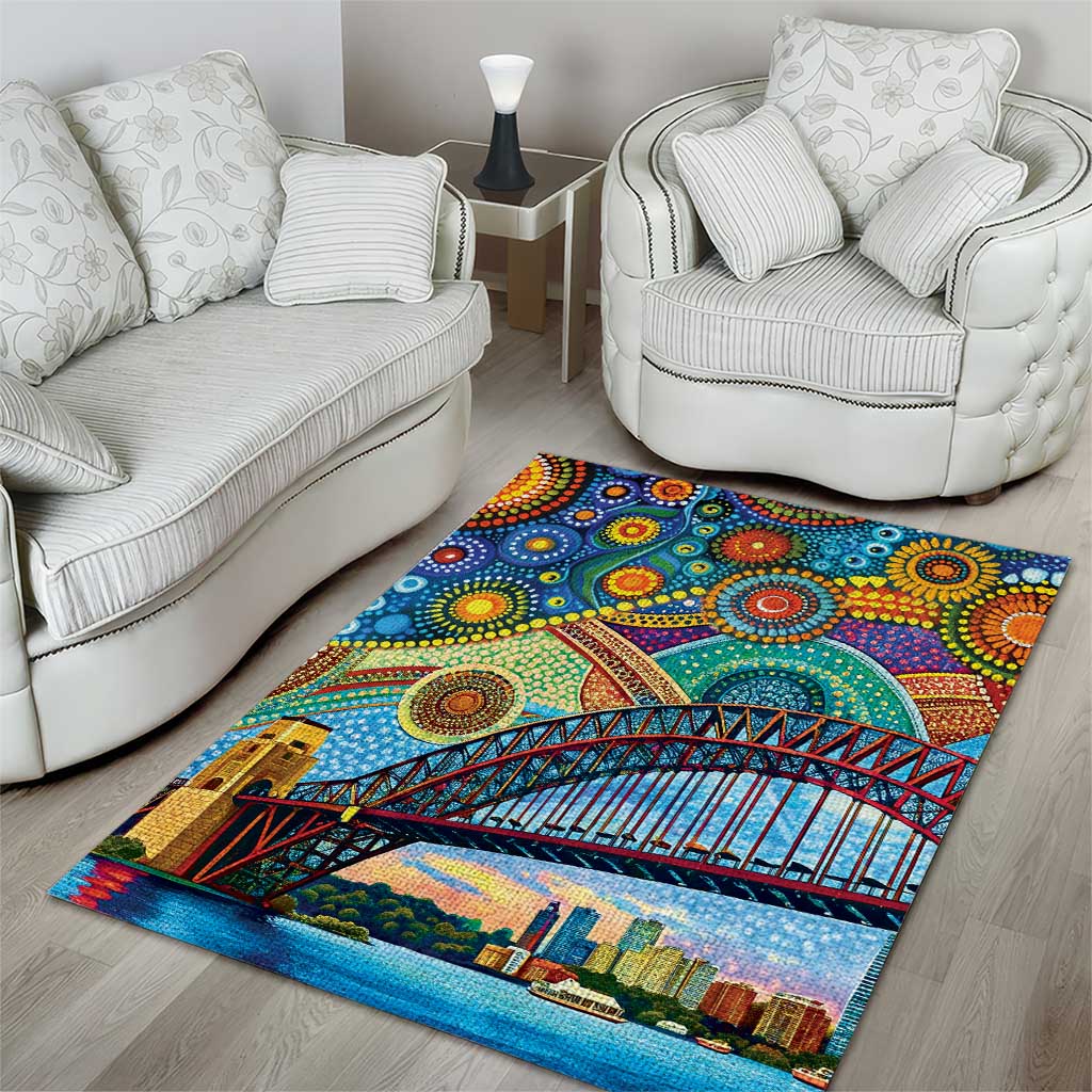 Australian Sydney Harbour Bridge Area Rug Aboriginal Dot Art - Vibe Hoodie Shop