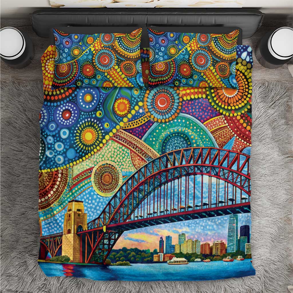 Australian Sydney Harbour Bridge Bedding Set Aboriginal Dot Art - Vibe Hoodie Shop