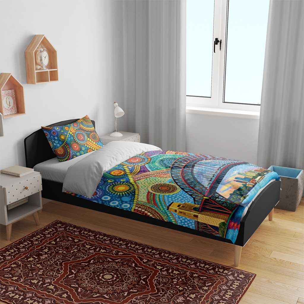 Australian Sydney Harbour Bridge Bedding Set Aboriginal Dot Art - Vibe Hoodie Shop