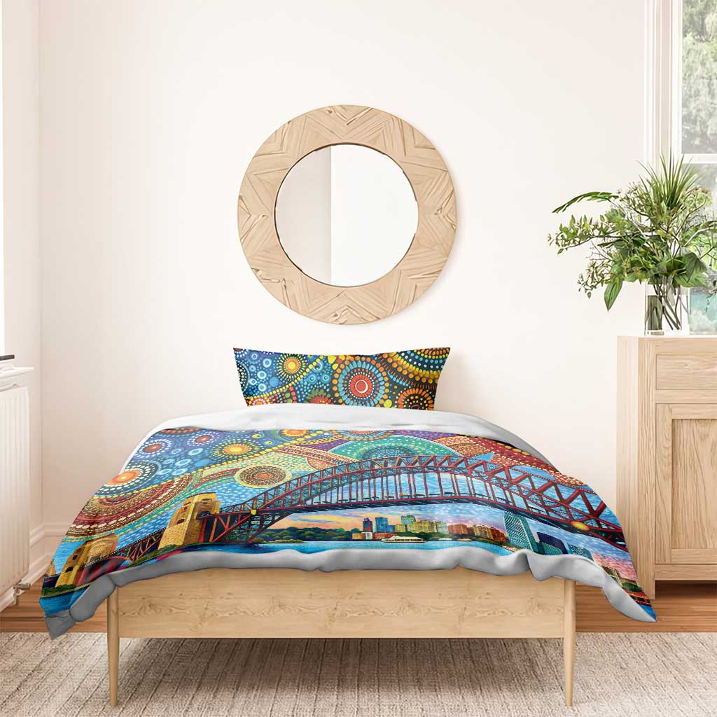 Australian Sydney Harbour Bridge Bedding Set Aboriginal Dot Art - Vibe Hoodie Shop