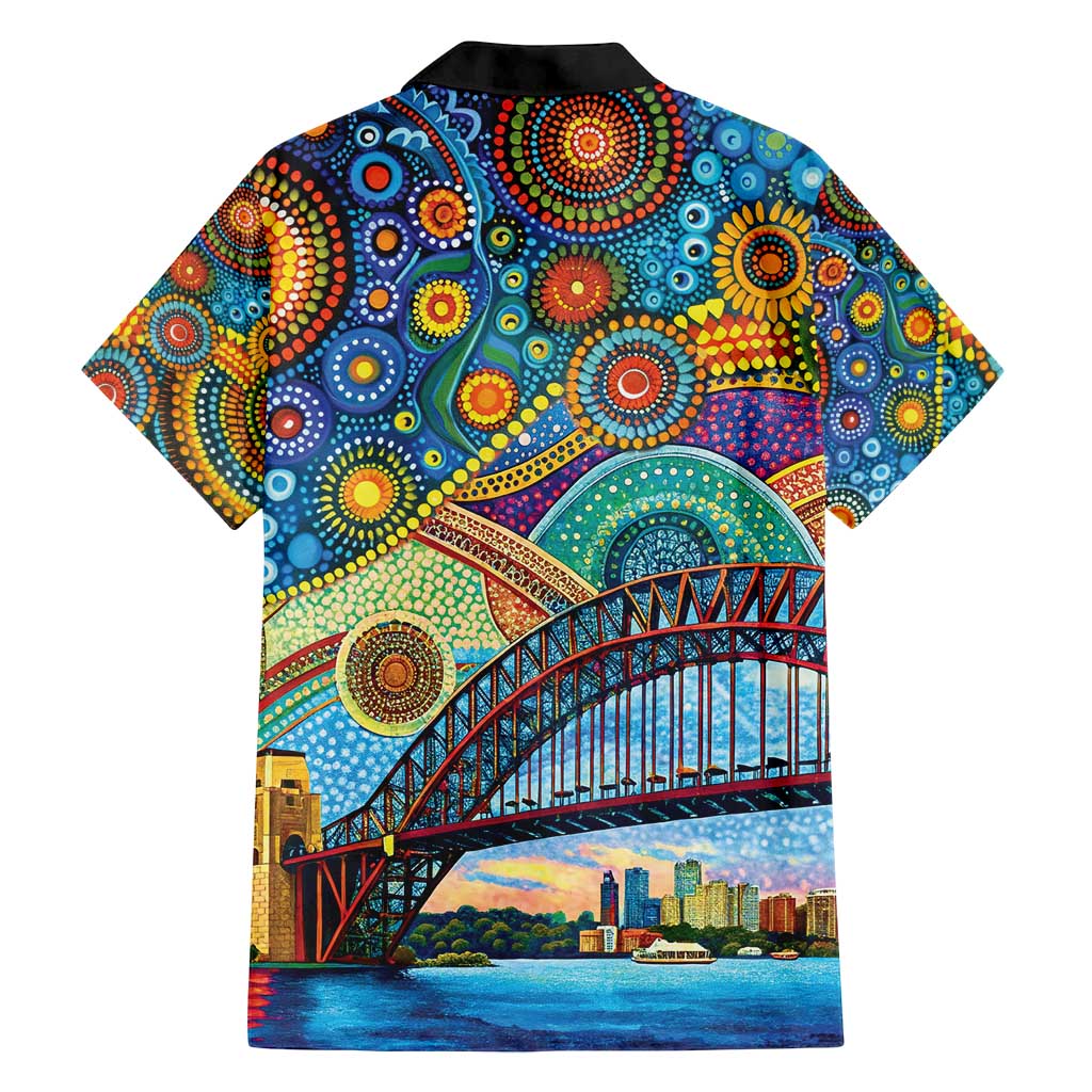 Australian Sydney Harbour Bridge Family Matching Long Sleeve Bodycon Dress and Hawaiian Shirt Aboriginal Dot Art