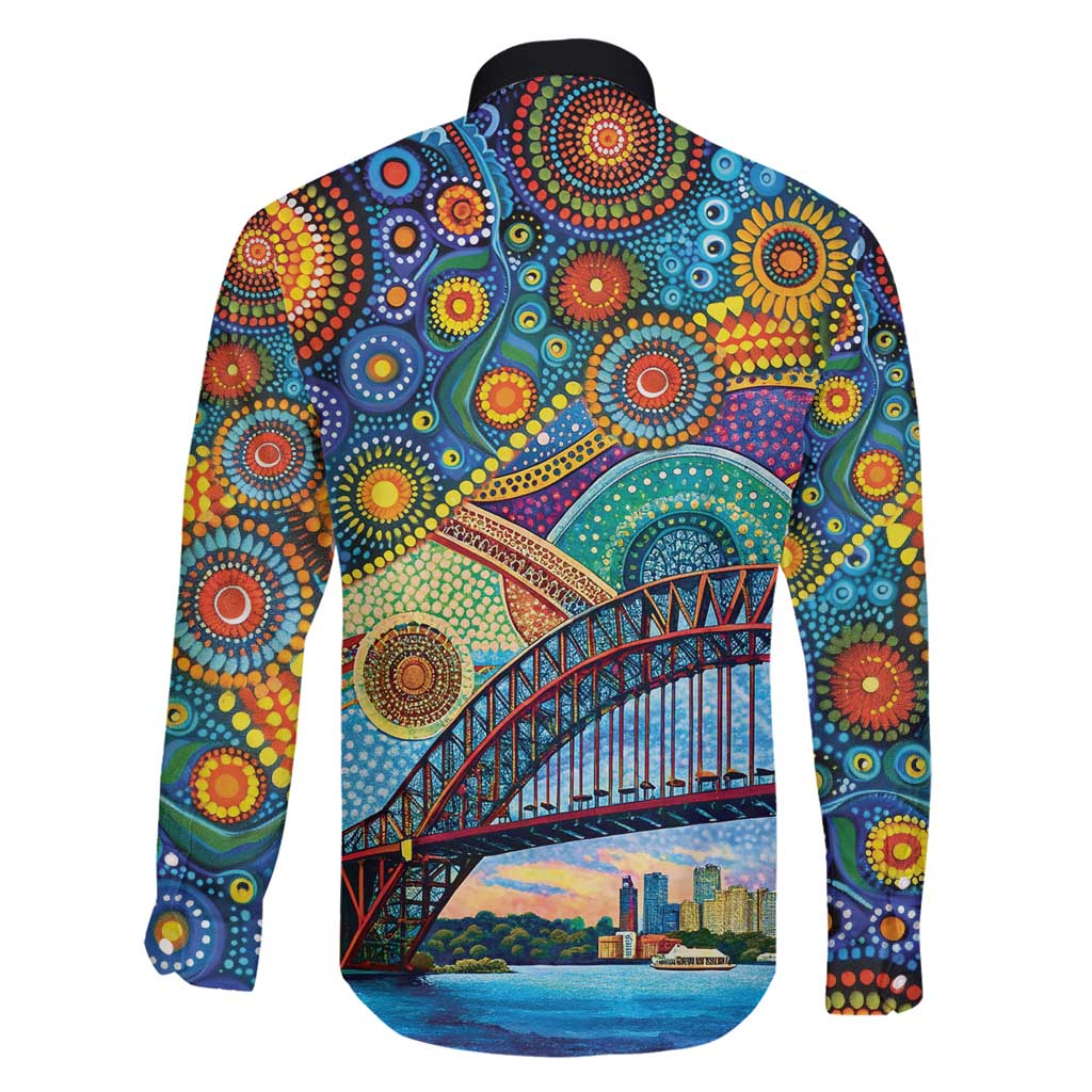 Australian Sydney Harbour Bridge Family Matching Long Sleeve Bodycon Dress and Hawaiian Shirt Aboriginal Dot Art