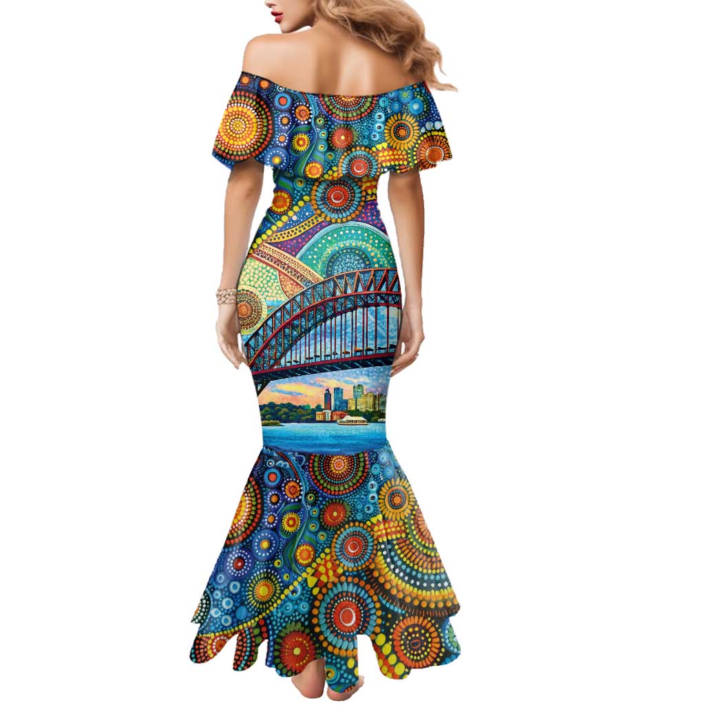 Australian Sydney Harbour Bridge Family Matching Mermaid Dress and Hawaiian Shirt Aboriginal Dot Art