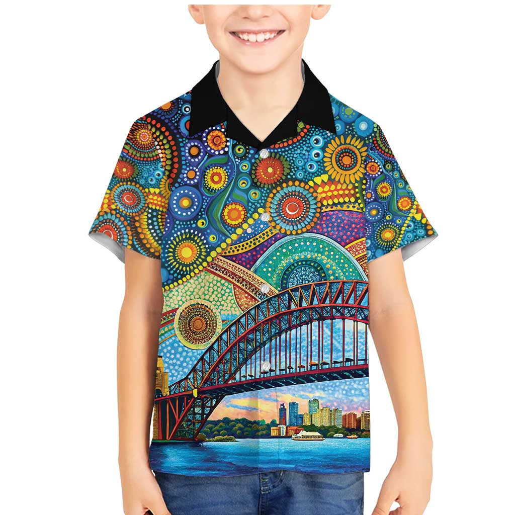 Australian Sydney Harbour Bridge Family Matching Mermaid Dress and Hawaiian Shirt Aboriginal Dot Art